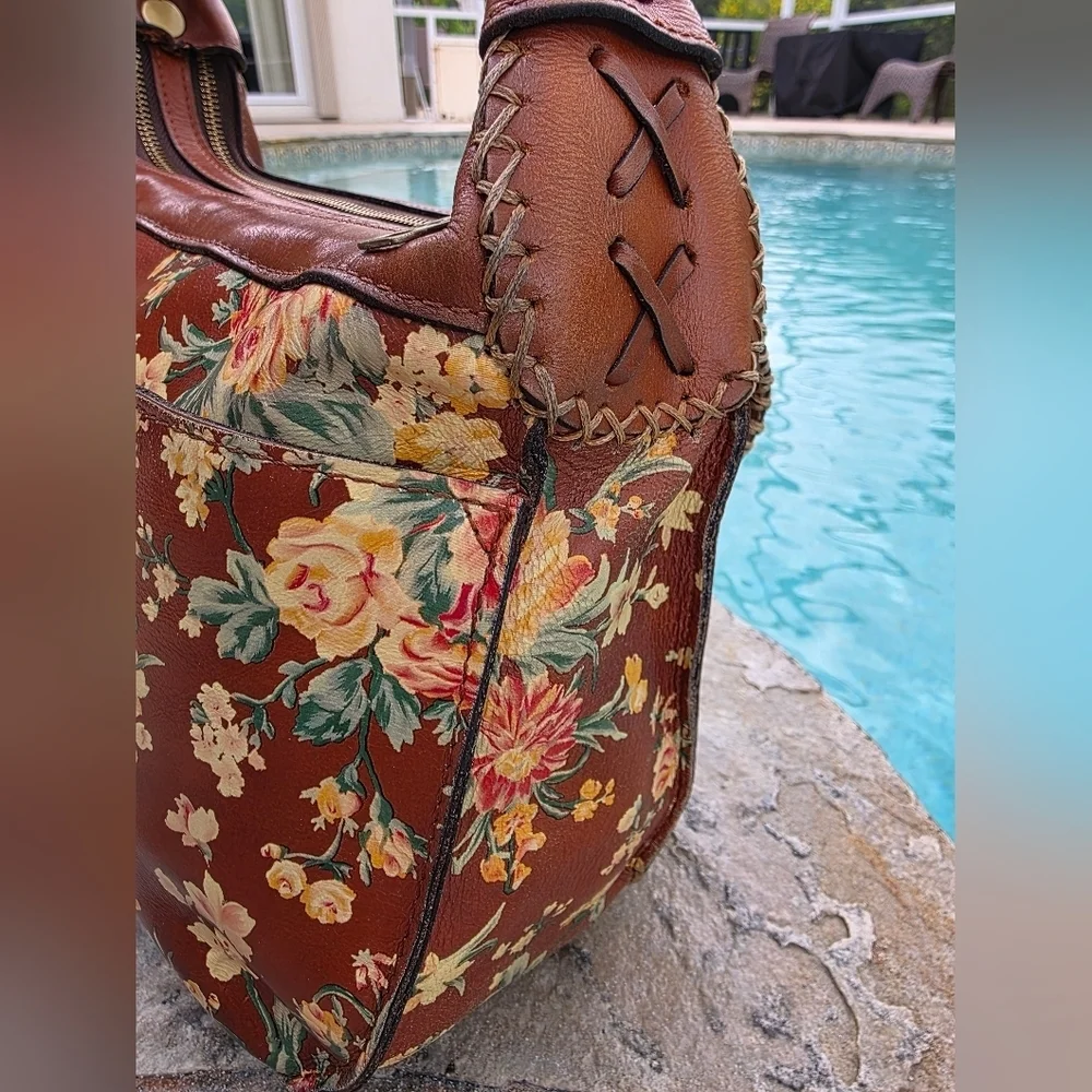 Patricia Nash Leather Sophia Hobo Vintage Botanical Print Bag